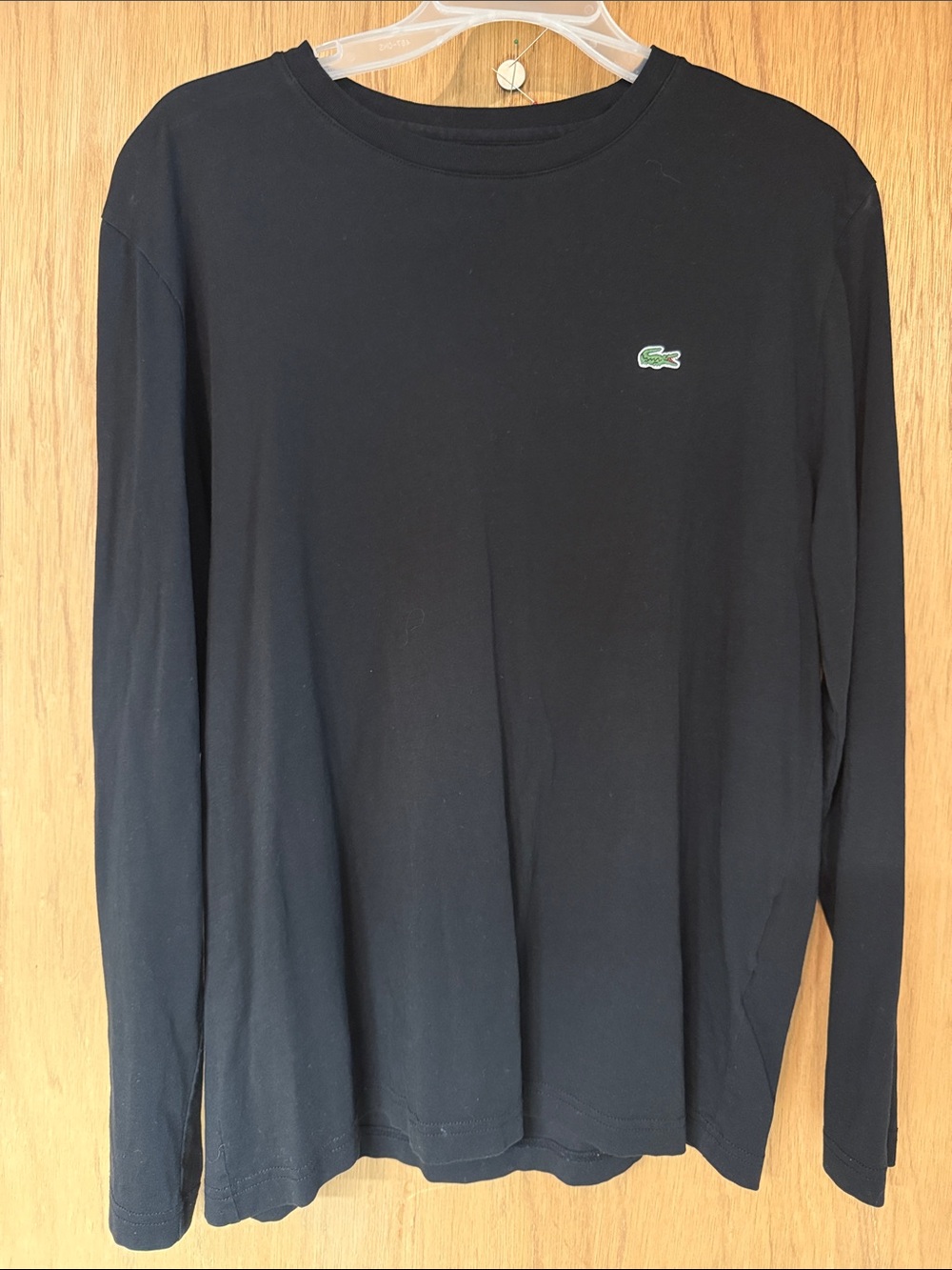 Lacoste Black Long Sleeve Tee with Green Croc Emblem